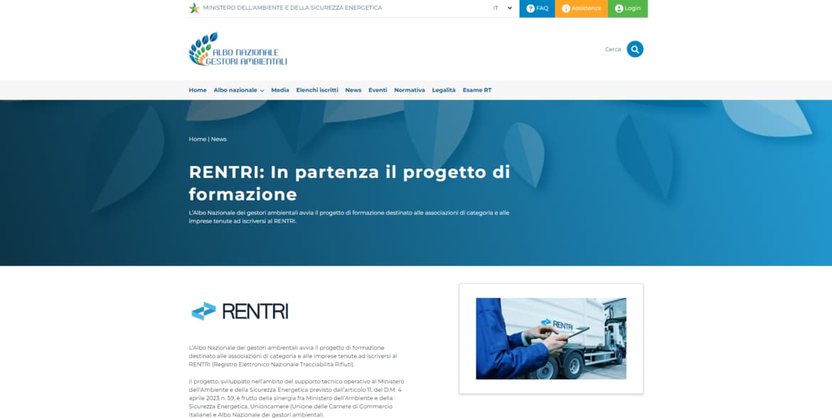 La homepage del sito del Rentri
