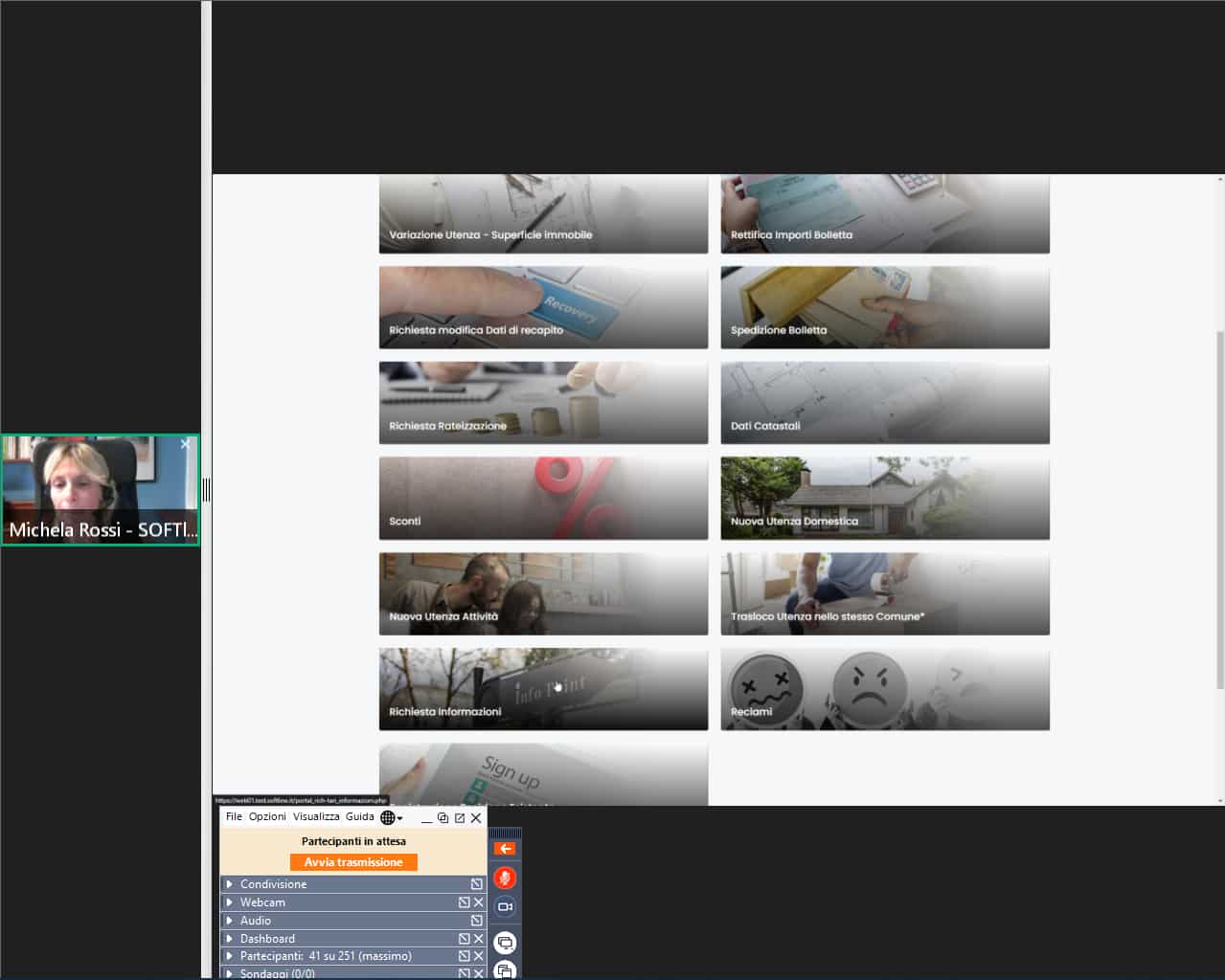 Una schermata dello sportello online di Softline catturata nel corso di un webinar
