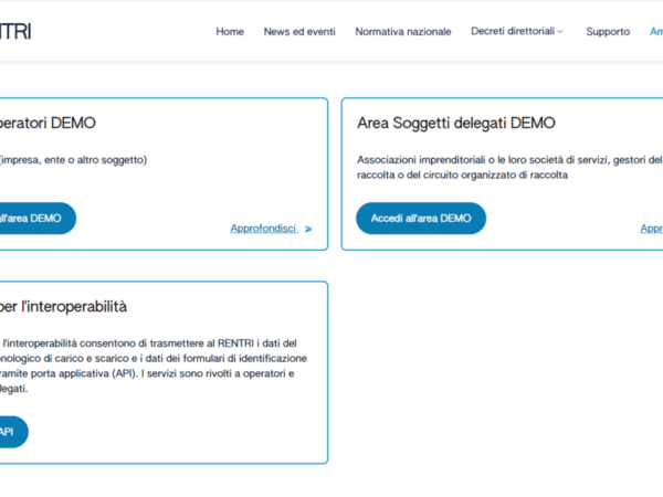 Schermata dell'area demo del sito del Rentri