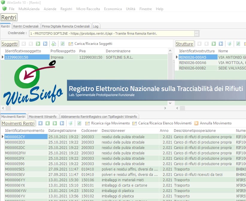 La schermata di Winsinfo per il R.E.N.T.Ri