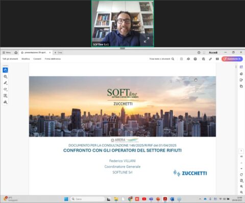 Immagine di un webinar con il relatore nella parte alta e una slide sottostante