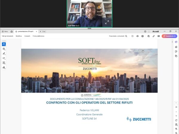 Immagine di un webinar con il relatore nella parte alta e una slide sottostante