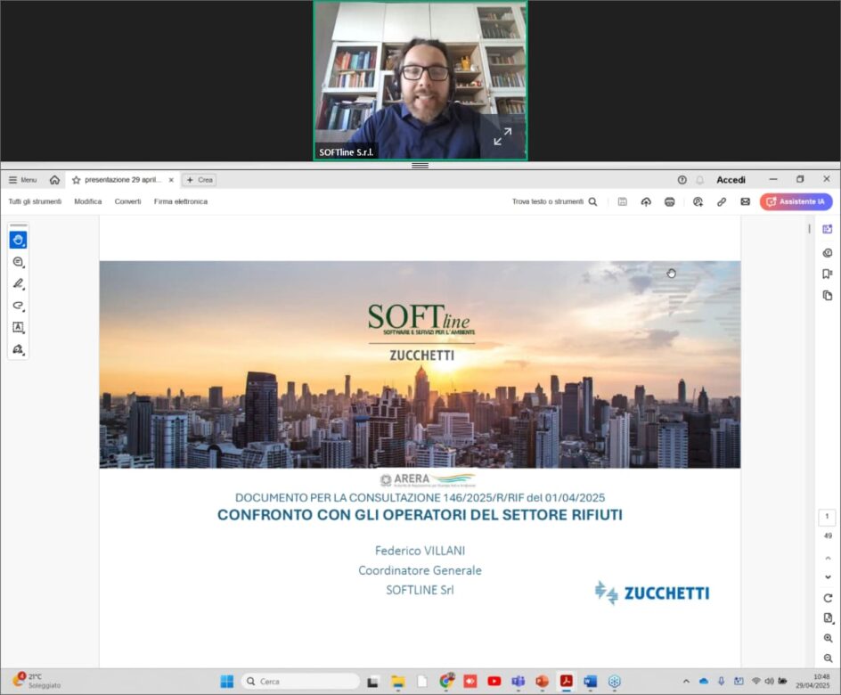 Immagine di un webinar con il relatore nella parte alta e una slide sottostante