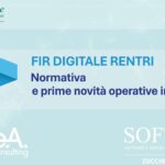 Slide di apertura del webinar di Softline sul FIR digitale mostrante il logo del FIR, delle società Zucchetti, TeA consulting, Softline e del software Winsinfo su sfondo azzurro