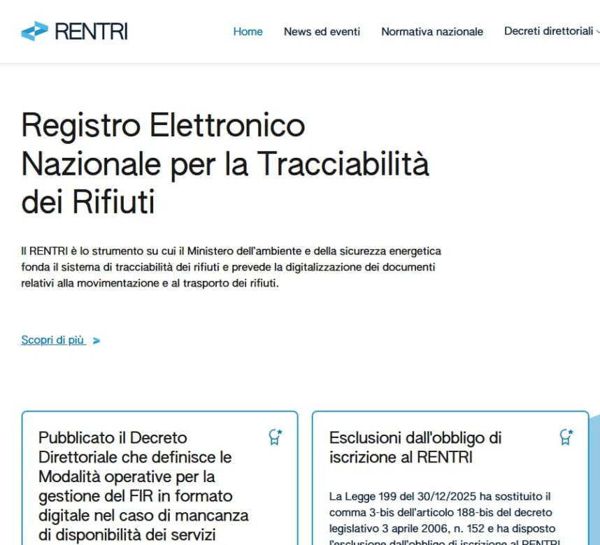 Home page del sito Rentri