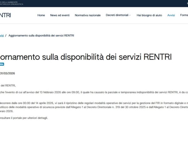 Schermata con aggiornamento Rentri